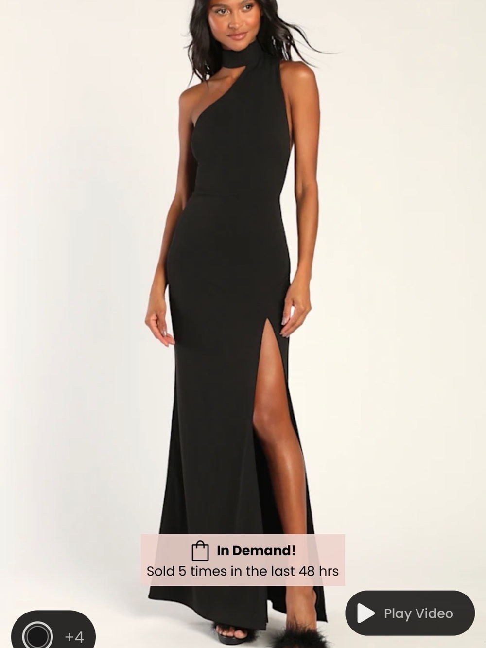 Lulu's Black One-Shoulder Gown with High Thigh Slit